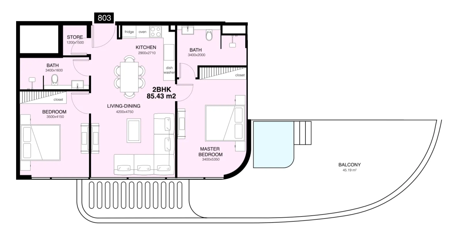 Villa Del Gavi 2 bed floor plan, 1,445 sqft