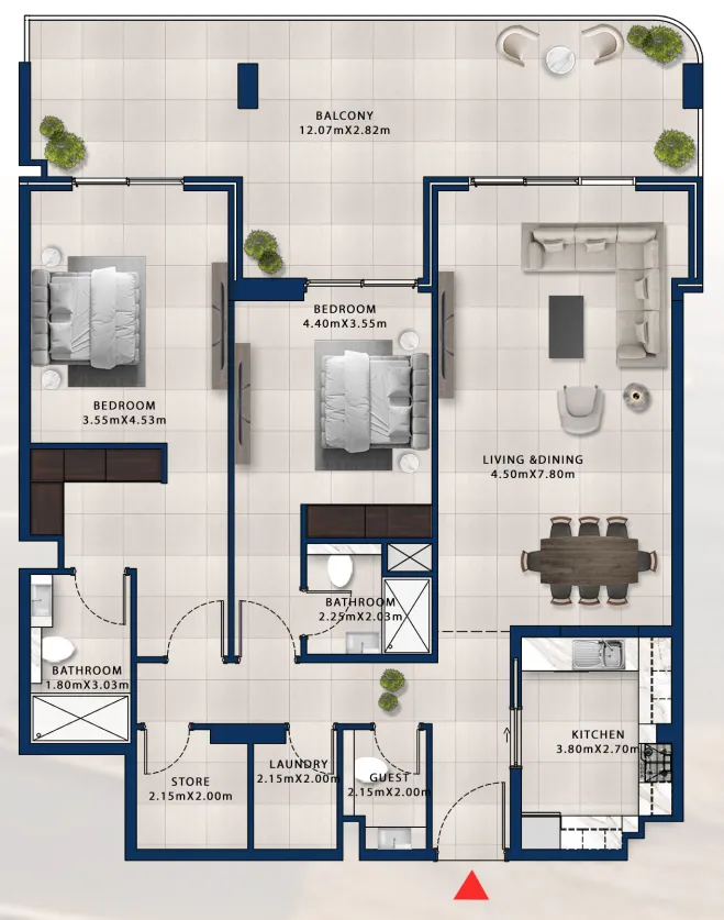 Asayel Avenue 2 bed floor plan, 1,849 sqft
