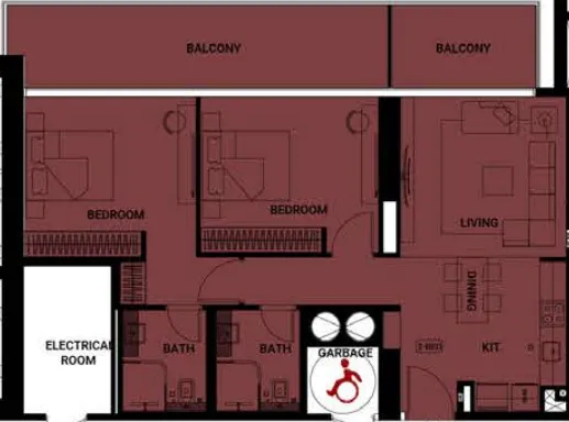 Binghatti Ruby 2 bed floor plan, 1,161 sqft