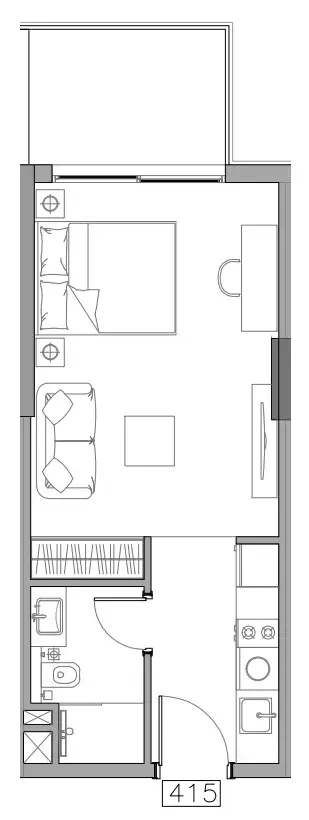 Trevino Studio floor plan, 394 sqft
