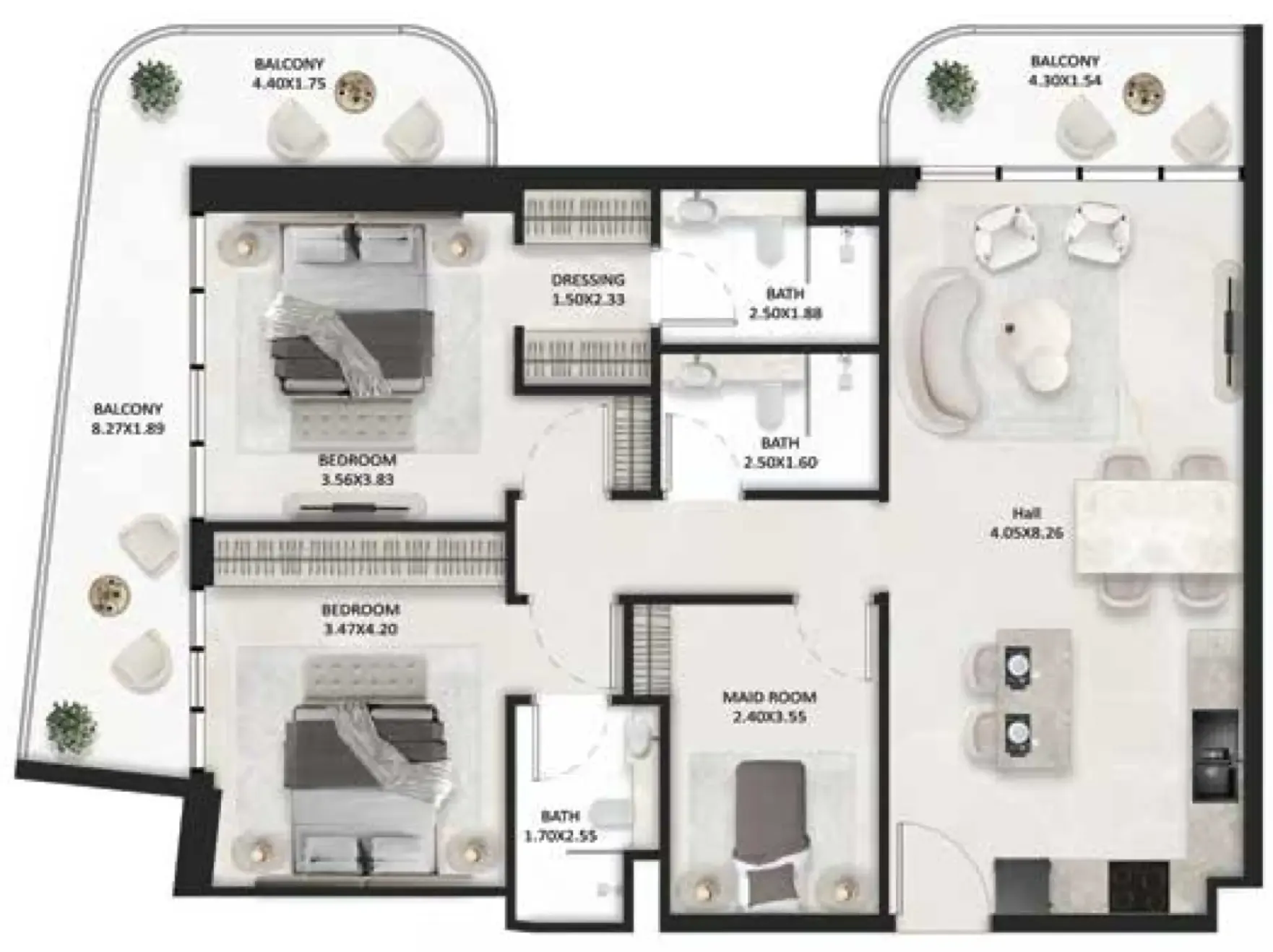 SquareX One 2 bed floor plan, 1,434 sqft