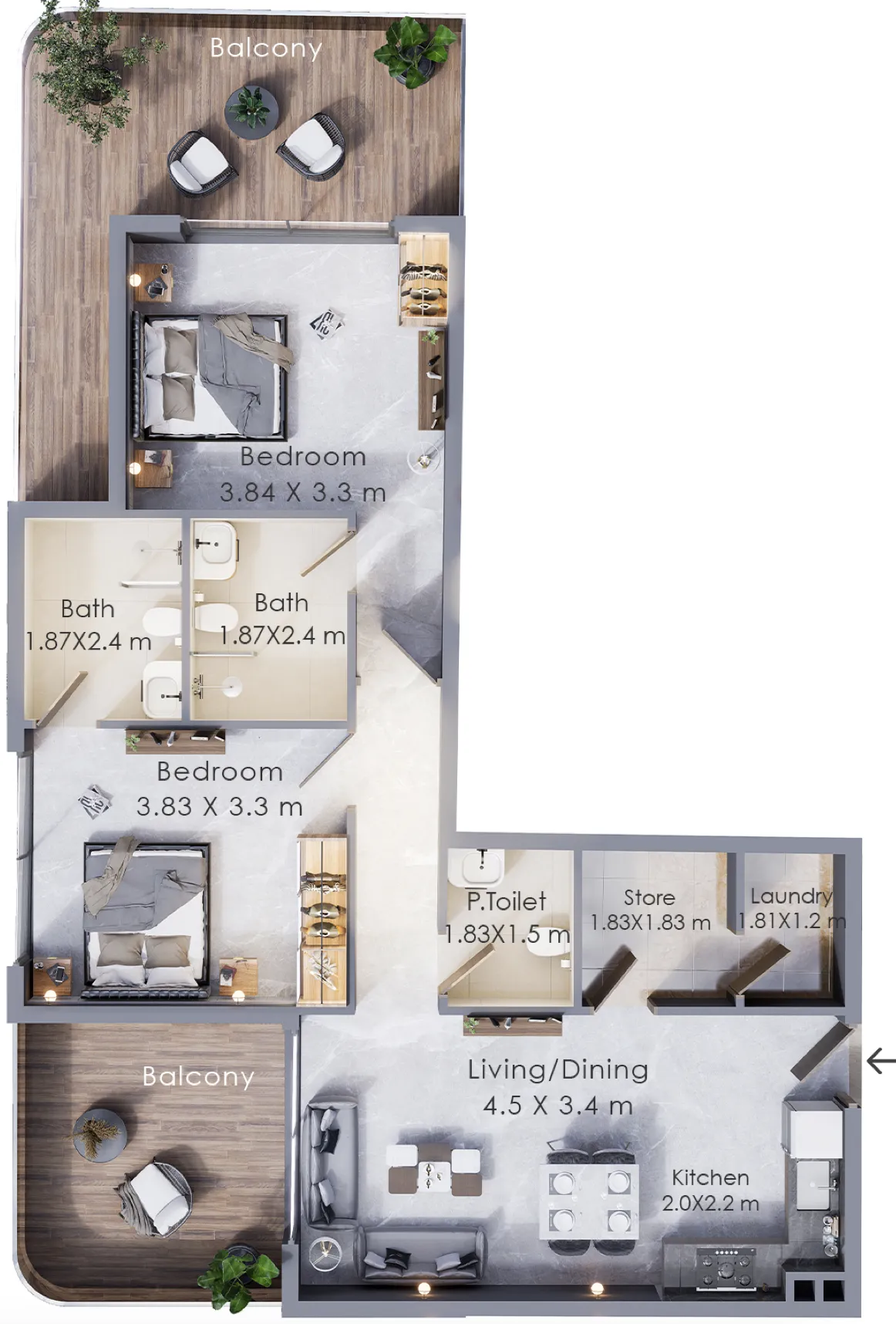 Terra Tower 2 bed floor plan, 1,153 sqft