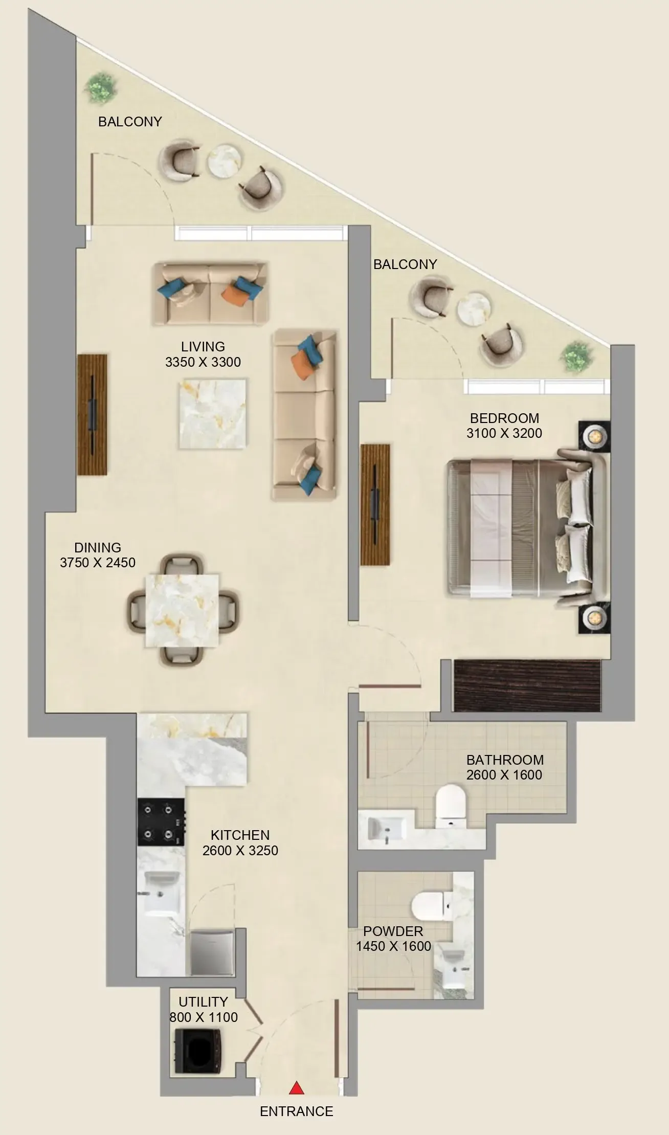 Skyvue Altier 1 bed floor plan, 752 sqft