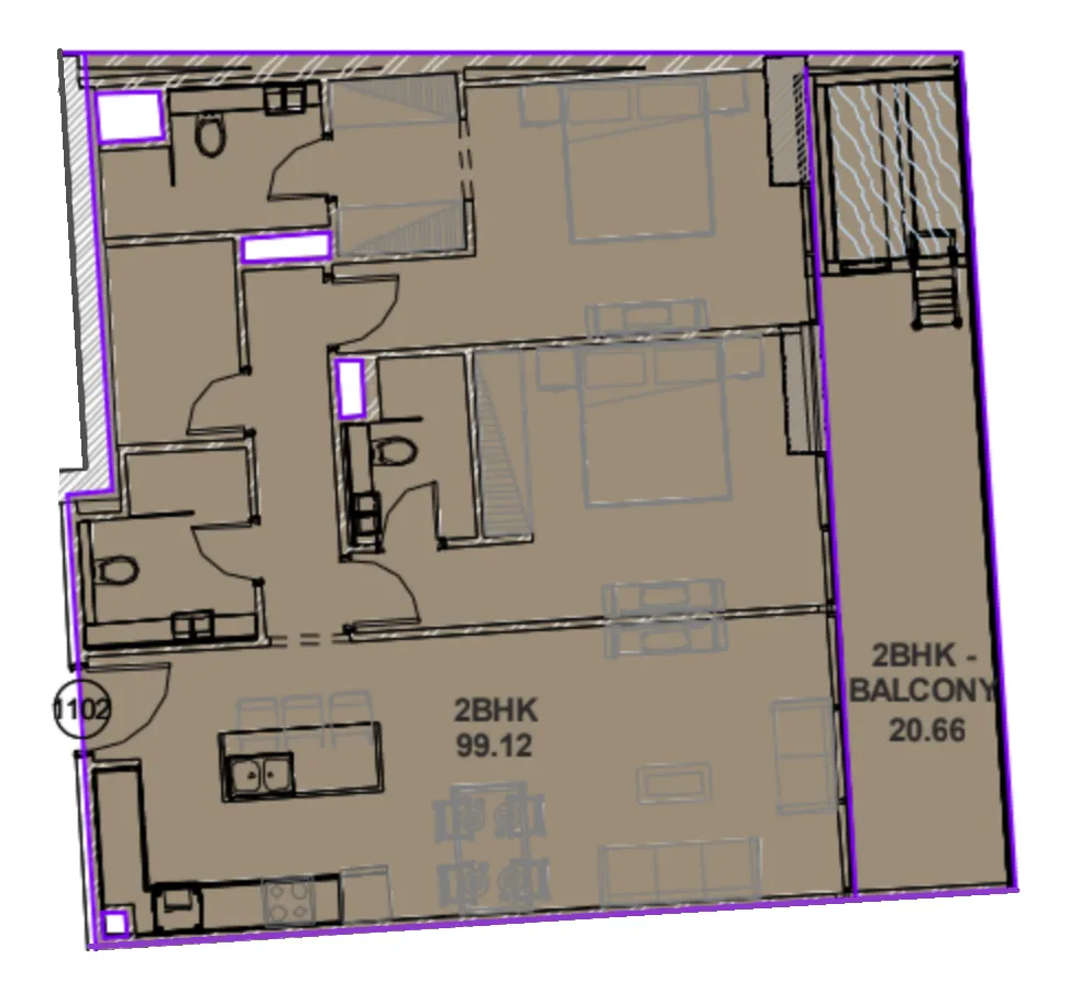 Lucky Oasis Residence 2 bed floor plan, 1,289 sqft