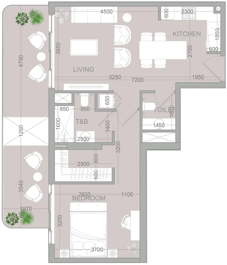 TETR1S Tower 1 bed floor plan, 820 sqft