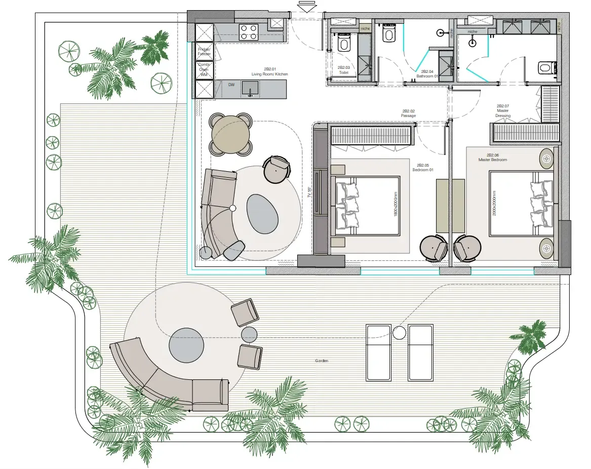 Helvetia Verde 1 bed floor plan, 1,218 sqft