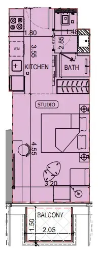 Binghatti Luxuria Studio floor plan, 337 sqft