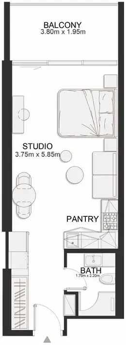 Ashley Hills Studio floor plan, 485 sqft