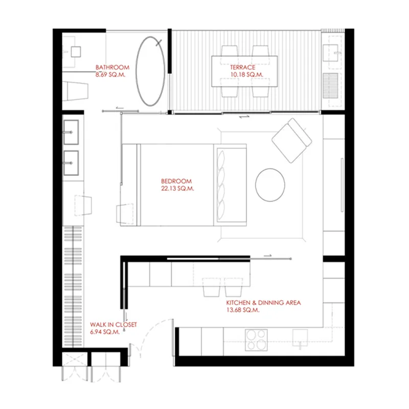 The Liberty by Wallaya Villas 1 bed floor plan, 657 sqft