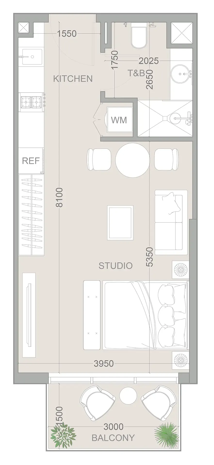 1WOOD Residence 2 Studio floor plan, 426 – 431 sqft