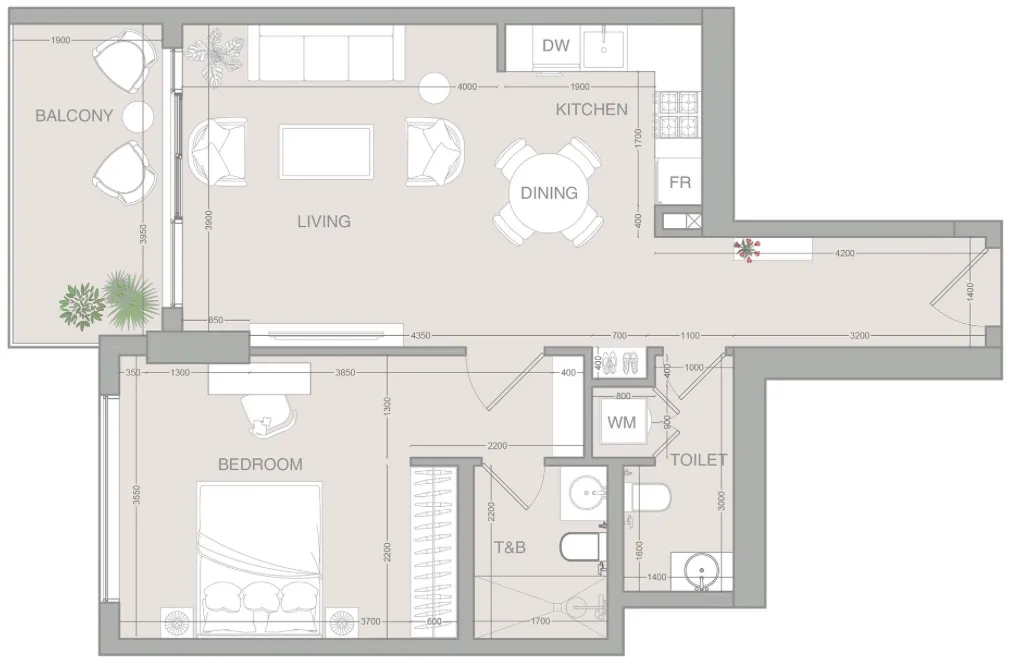VERDAN1A 1 bed floor plan, 794 sqft