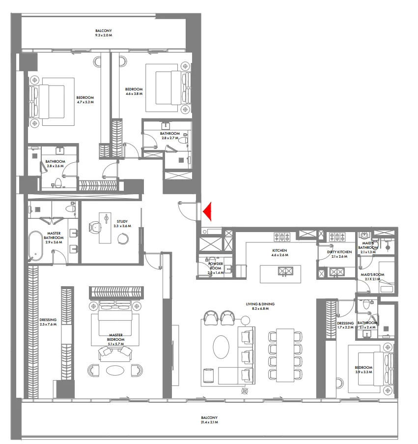 W The Residences by Arada 4 bed floor plan, 3,836 sqft
