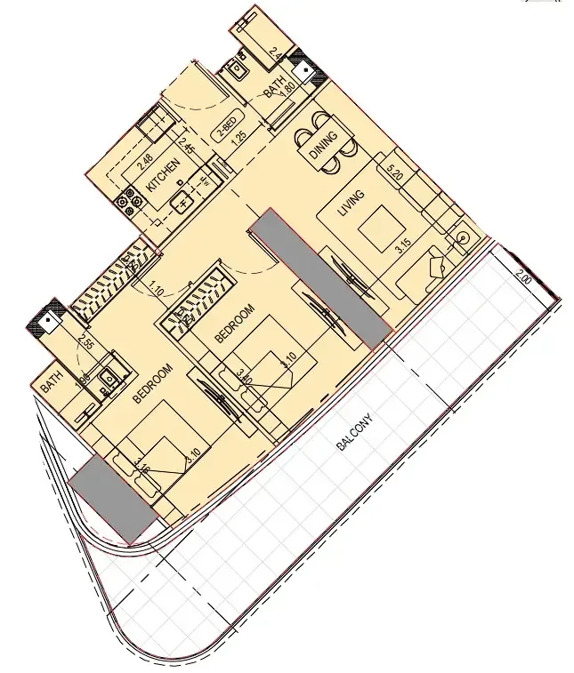 Binghatti Sky Terraces 2 bed floor plan, 1,116 sqft