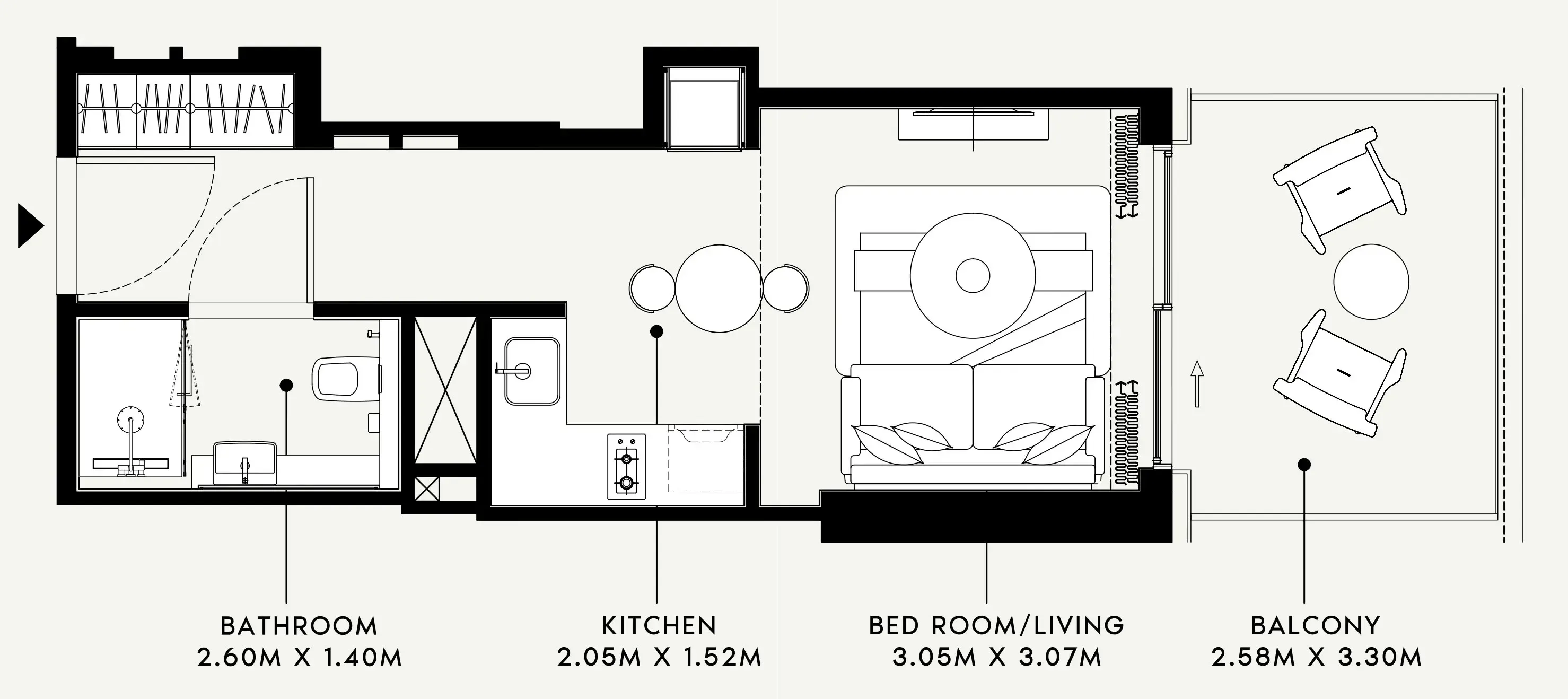 Azizi Venice Studio floor plan, 405 sqft