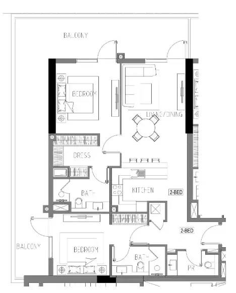 Damac Riverside Views 2 bed floor plan, 1,479 – 1,511 sqft