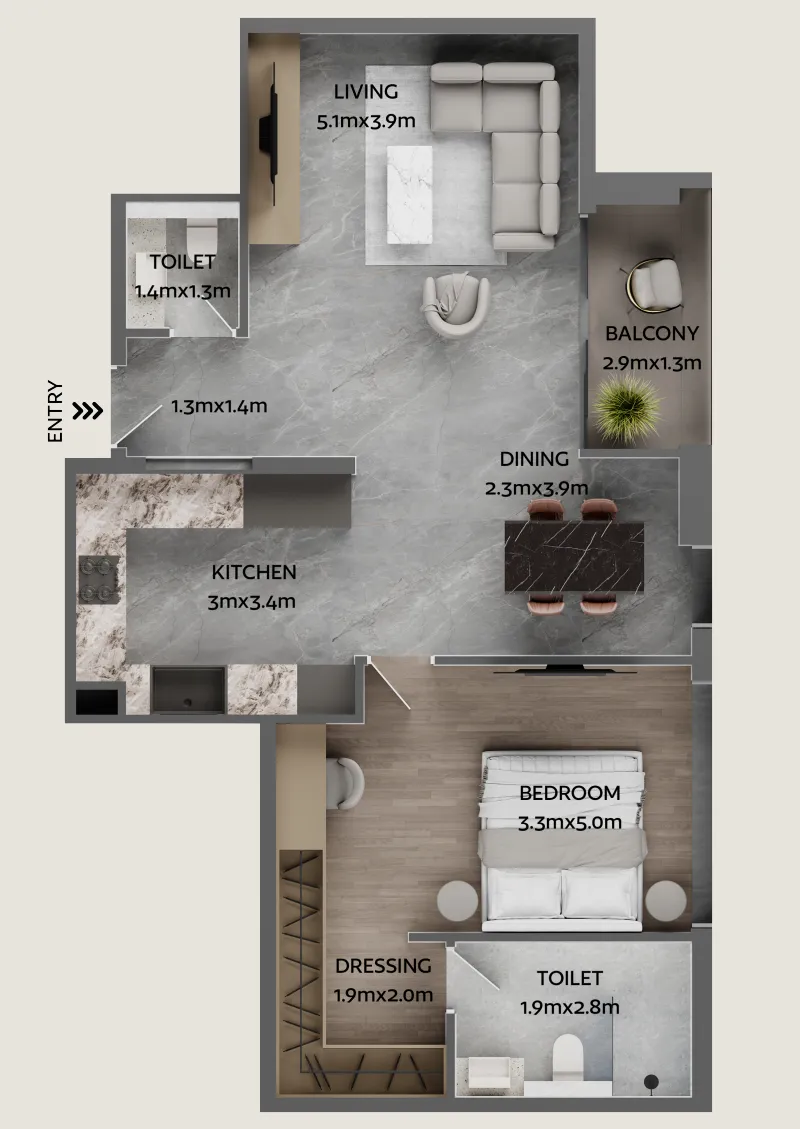 Jardin Astral 1 bed floor plan, 850 sqft