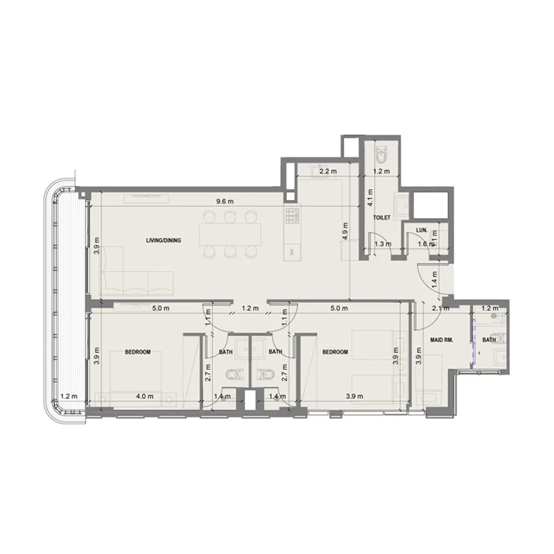 Blue Marina Residence 2 bed floor plan, 1,309 – 1,311 sqft
