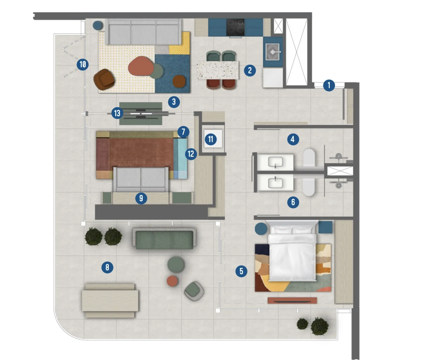 Rove Home Marasi Drive 2 bed floor plan, 1,058 sqft