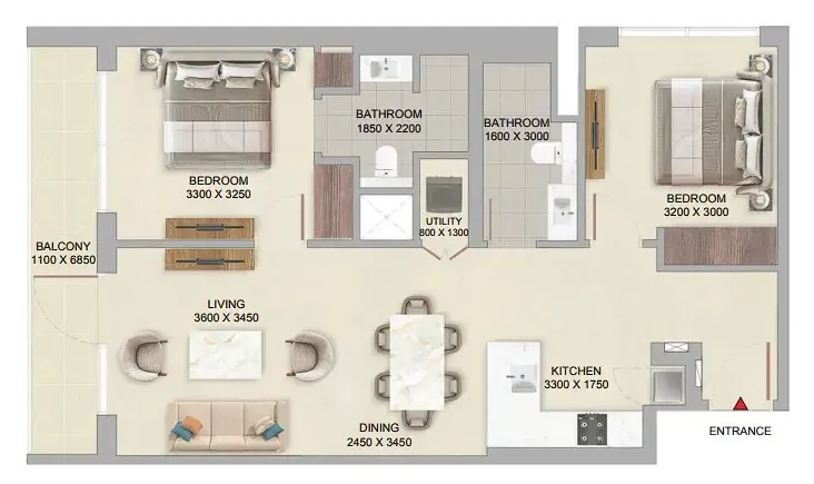 The Woods Abode at Sobha Sanctuary 2 bed floor plan, 964 sqft