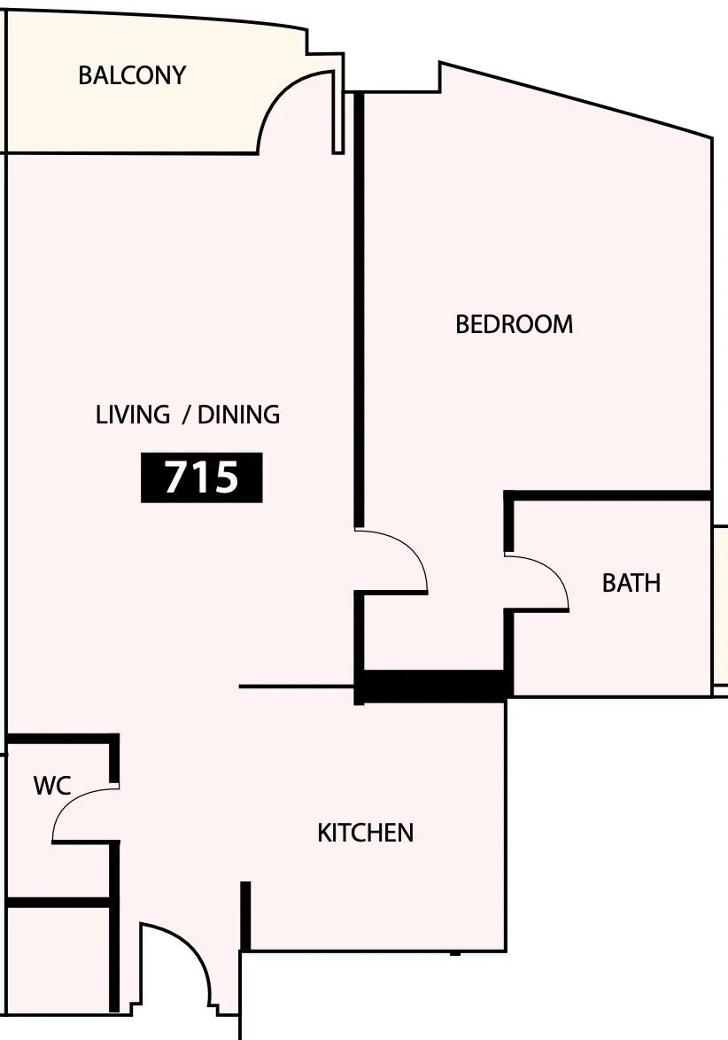 Paradise View 1 1 bed floor plan, 809 sqft