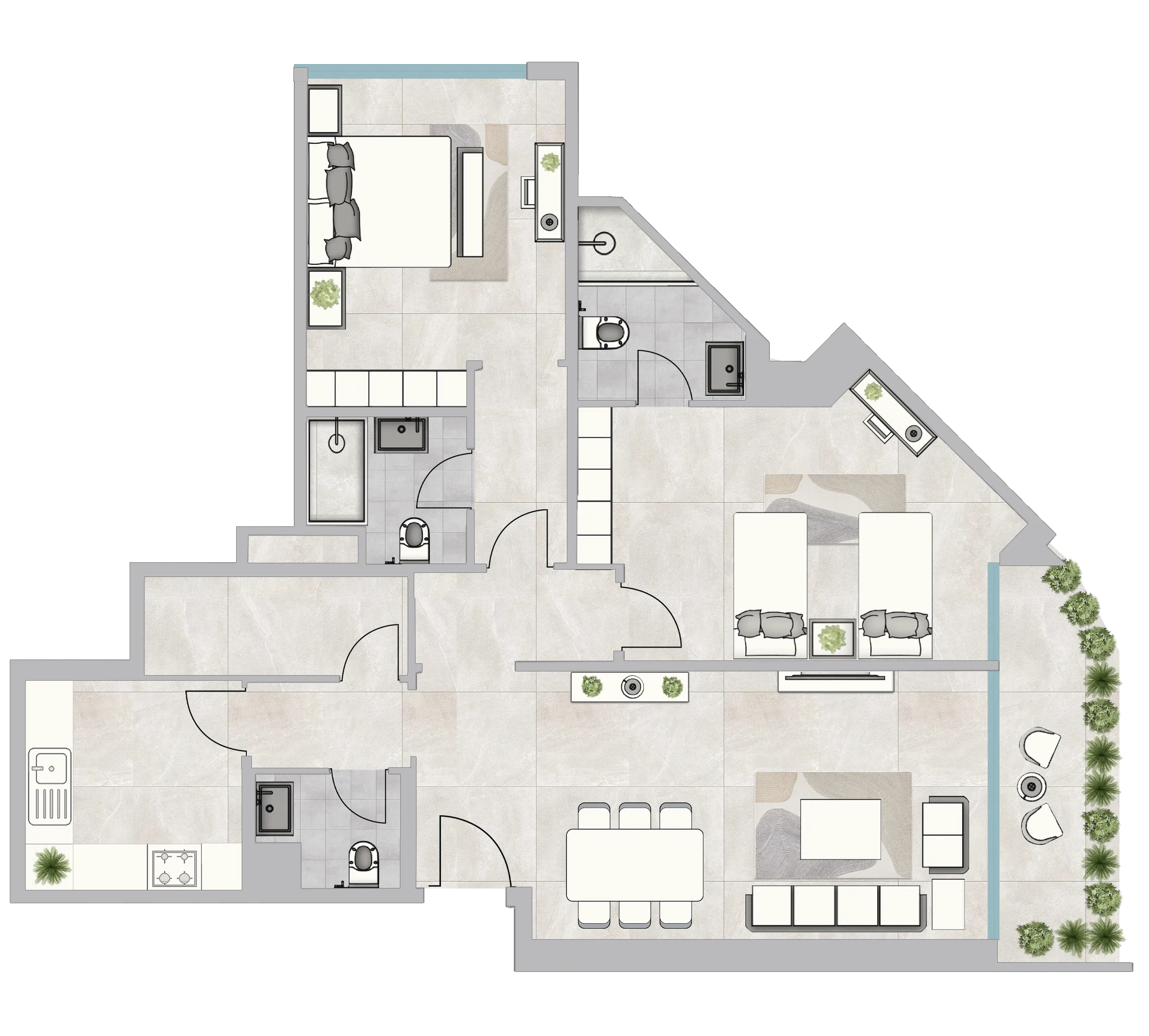 Infinity Tower 2 bed floor plan, 1,714 sqft