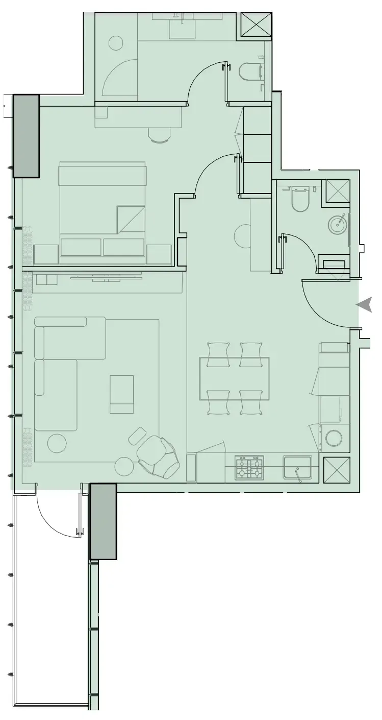 Wynwood Horizon 1 bed floor plan, 755 sqft