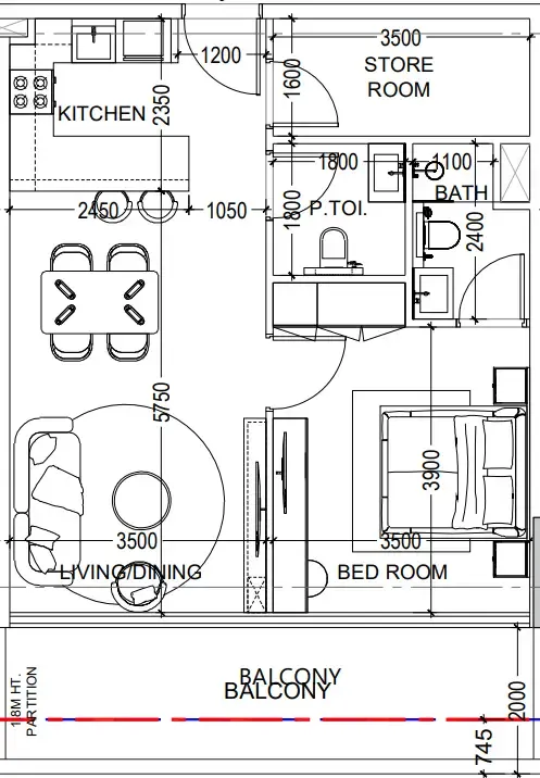 Al Haseen Residences 6 1 bed floor plan, 792 sqft