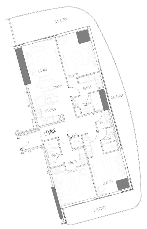 Damac Bay 2 3 bed floor plan, 2,214 sqft