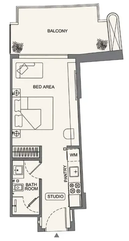 Binghatti Wraith Studio floor plan, 459 sqft
