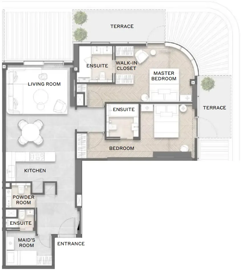 Avida Residences 2 bed floor plan, 1,311 sqft