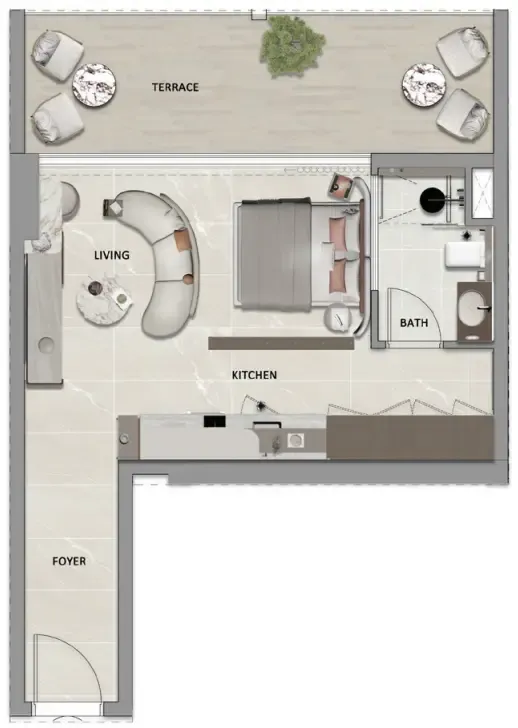 South Lofts Studio floor plan, 505 sqft