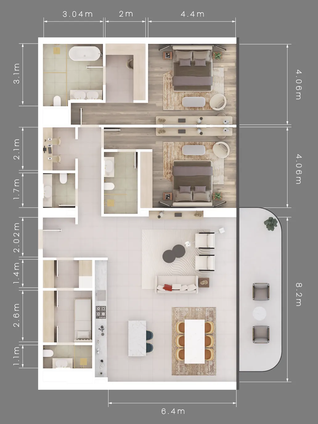 Mamsha Gardens 2 bed floor plan, 1,964 sqft