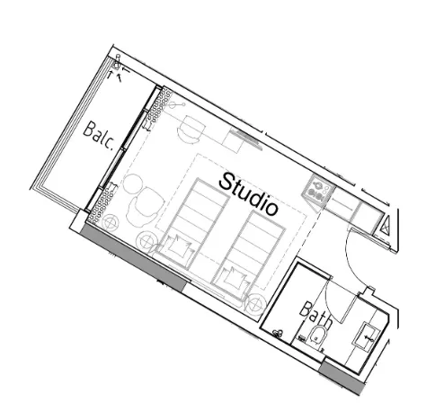 Damac Hills 2 - Hotel Edge by Rotana Studio floor plan, 350 sqft