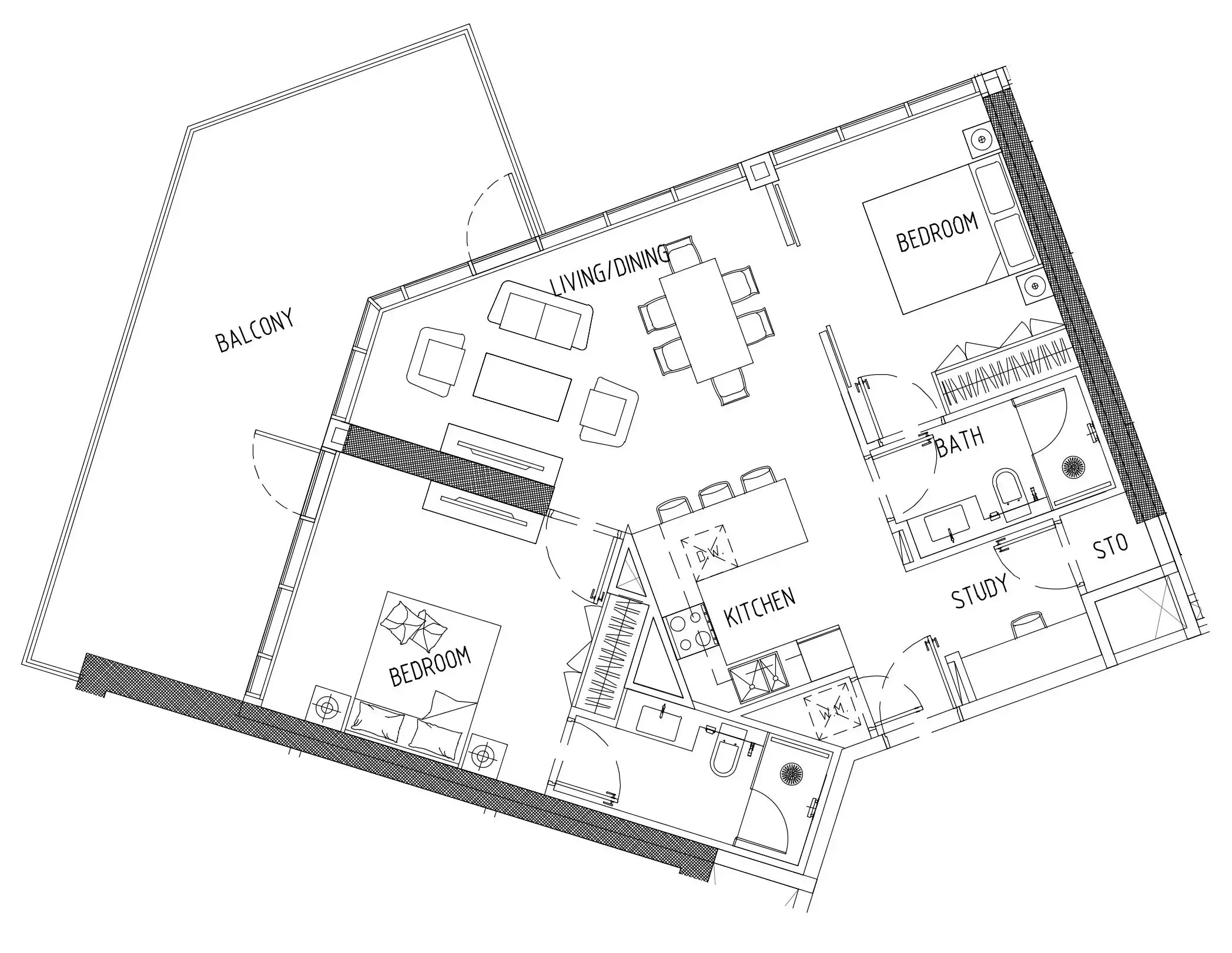Damac District 2 bed floor plan, 1,218 sqft
