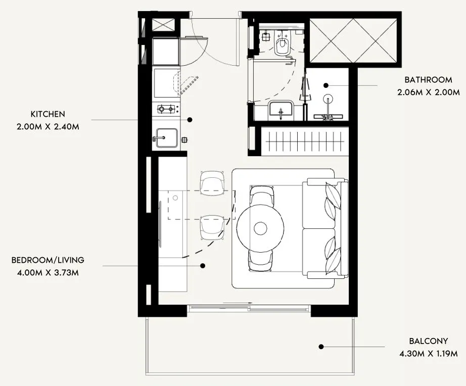 Azizi David Studio floor plan, 336 sqft