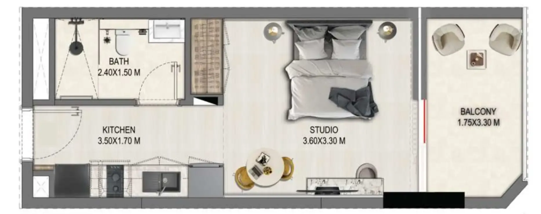 Divine Elements Studio floor plan, 338 sqft