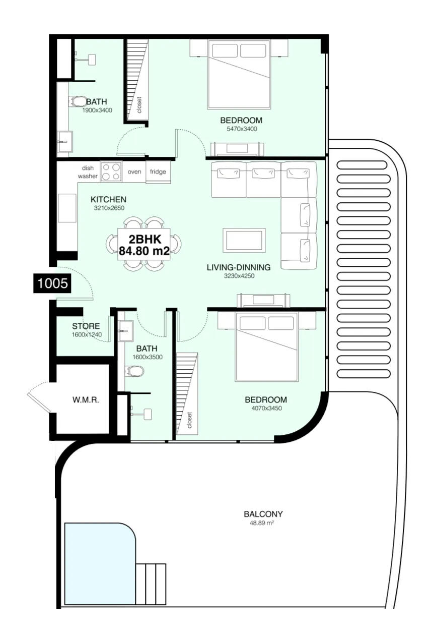 Villa Del Gavi 2 bed floor plan, 1,518 sqft