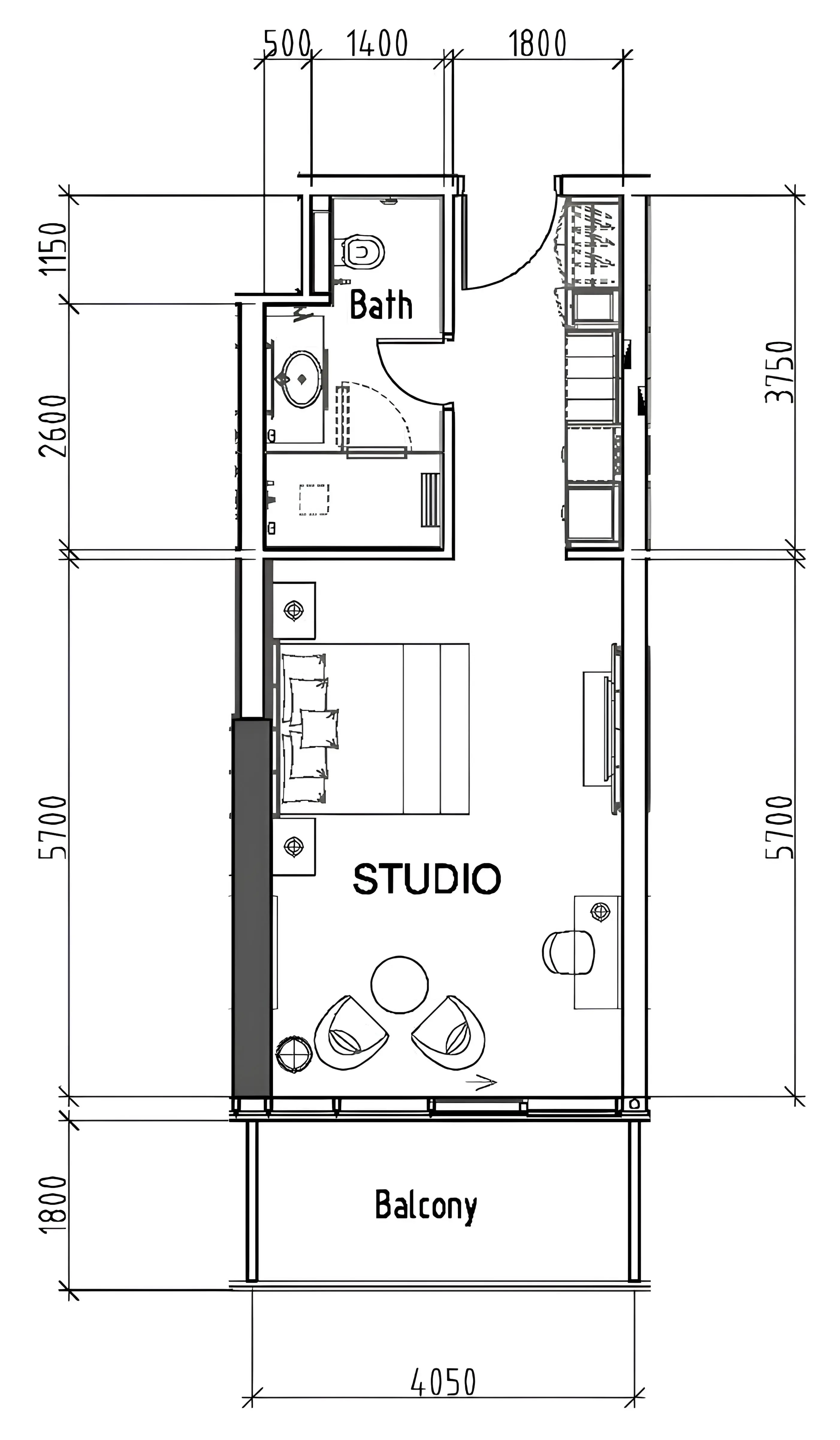 Damac Hills - Artesia Studio floor plan, 500 sqft