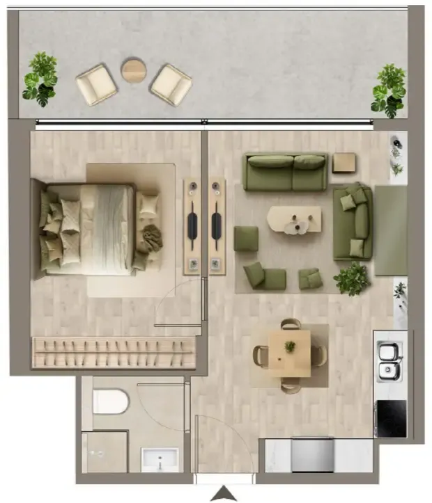 Colibri Views 1 bed floor plan, 577 – 590 sqft