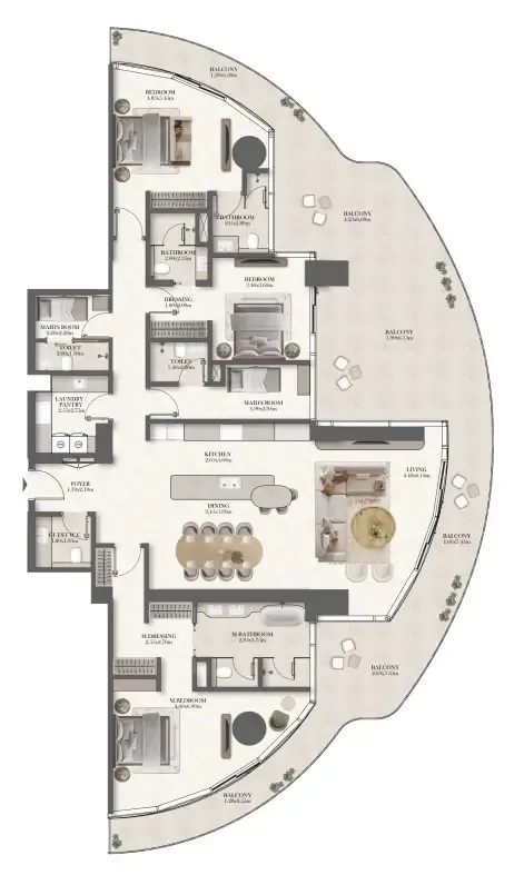 Jumeirah Residences at Al Maryah Island 3 bed floor plan, 3,583 sqft