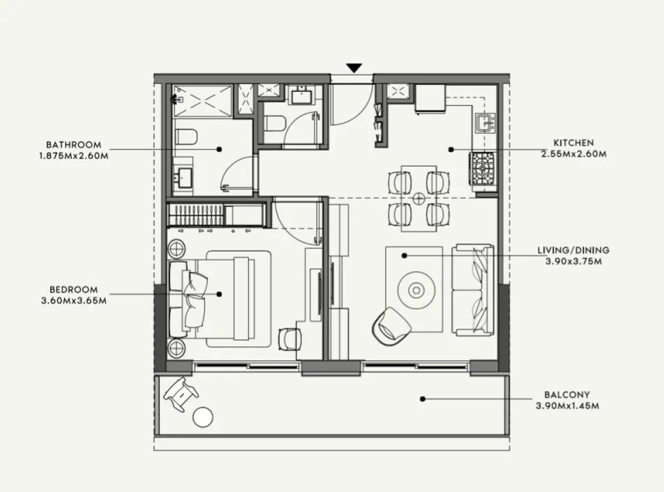 Azizi Venice 1 bed floor plan, 689 sqft