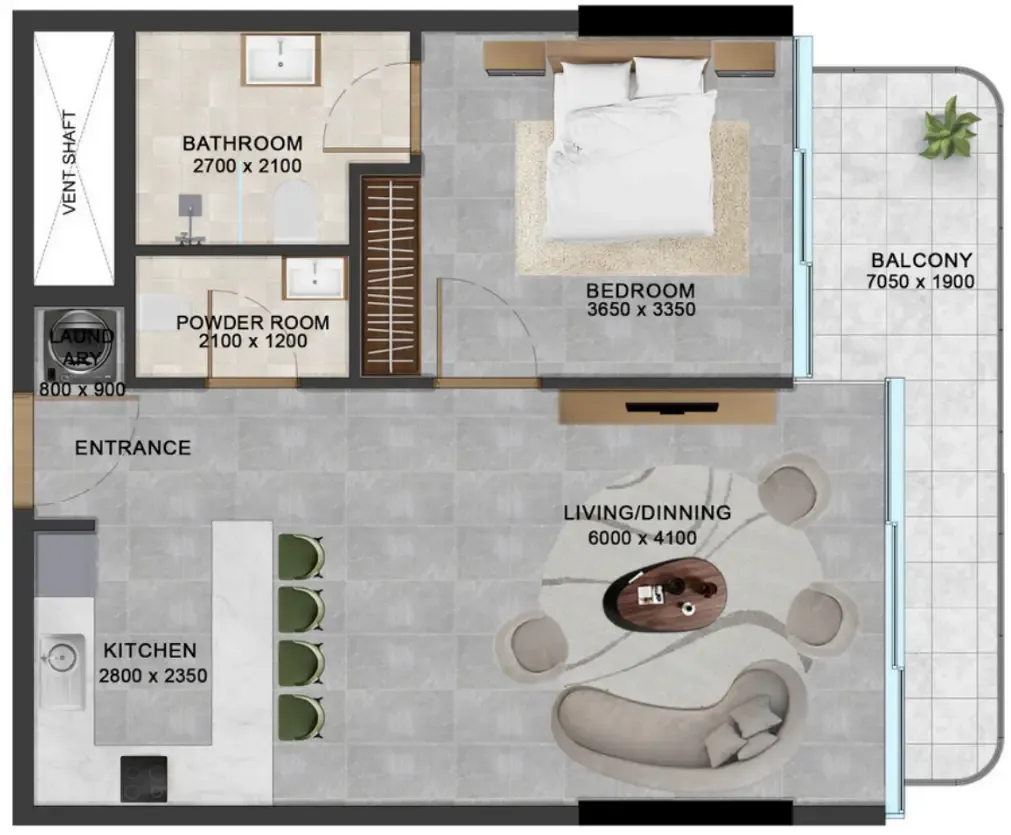 Vivanti Residences by Meteora 1 bed floor plan, 769 sqft