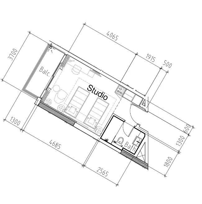 Damac Hills 2 - Hotel Edge by Rotana Studio floor plan, 350 sqft