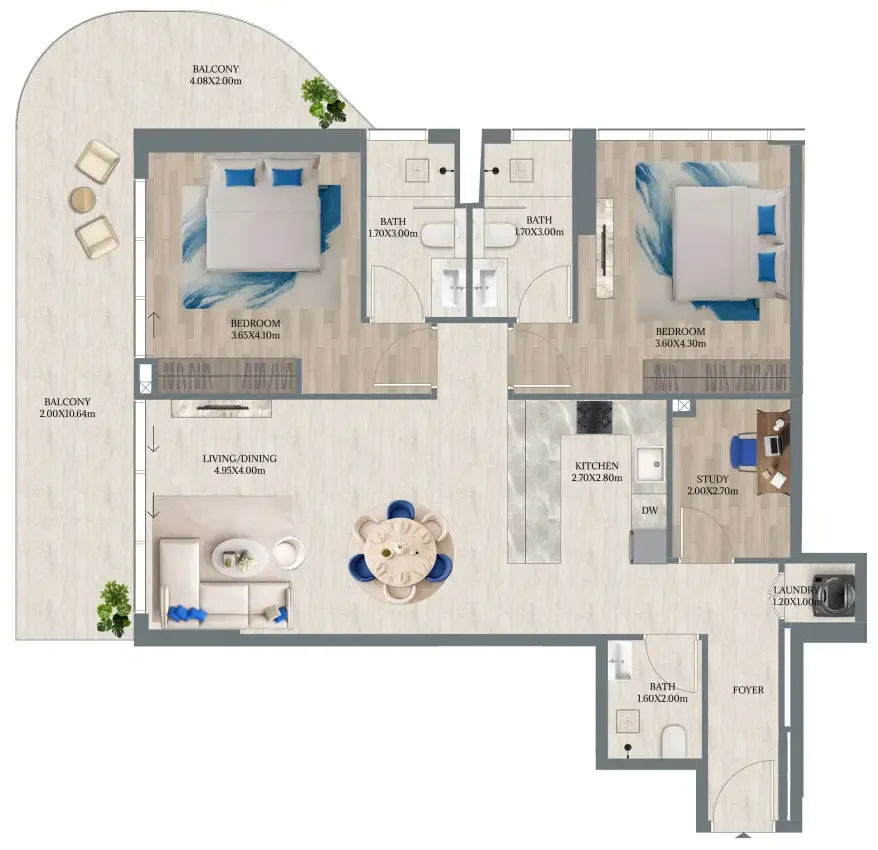 Maravea Residences 2 bed floor plan, 1,437 sqft