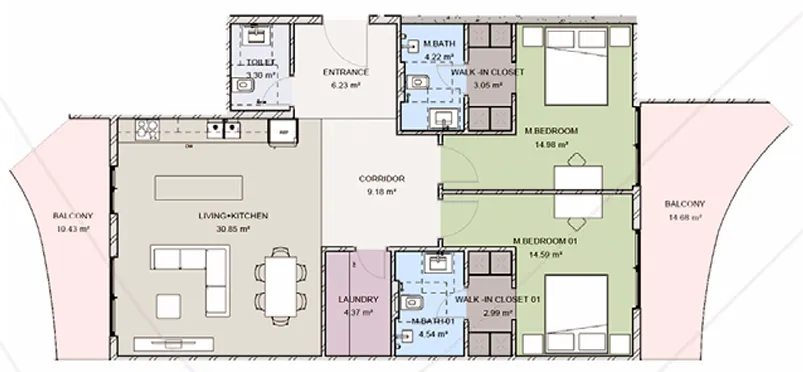 Uptown Muscat 2 bed floor plan, 1,732 – 1,793 sqft