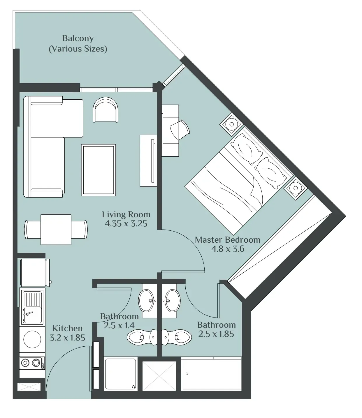 Rukan Tower 1 bed floor plan, 515 sqft
