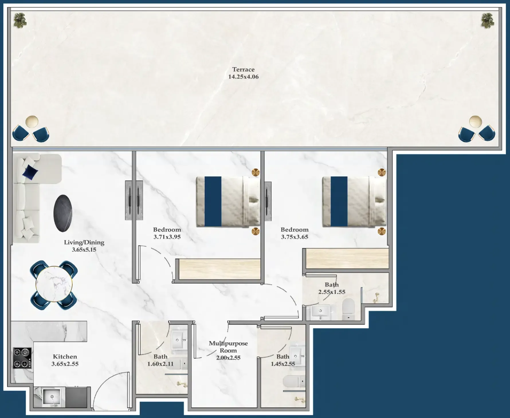 Serenz 2 bed floor plan, 1,479 sqft
