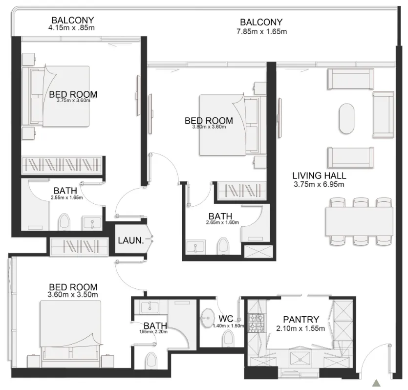 Ashley Hills 3 bed floor plan, 1,455 sqft