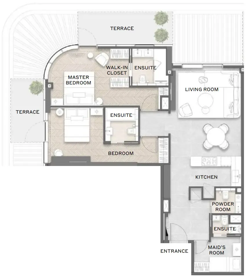 Avida Residences 2 bed floor plan, 1,313 sqft