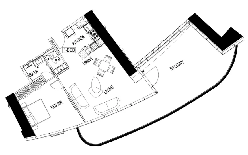 Damac Bay 1 bed floor plan, 1,304 sqft